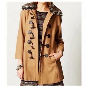 Anthropology Elevenses Wool Coat Faux Fur Collar